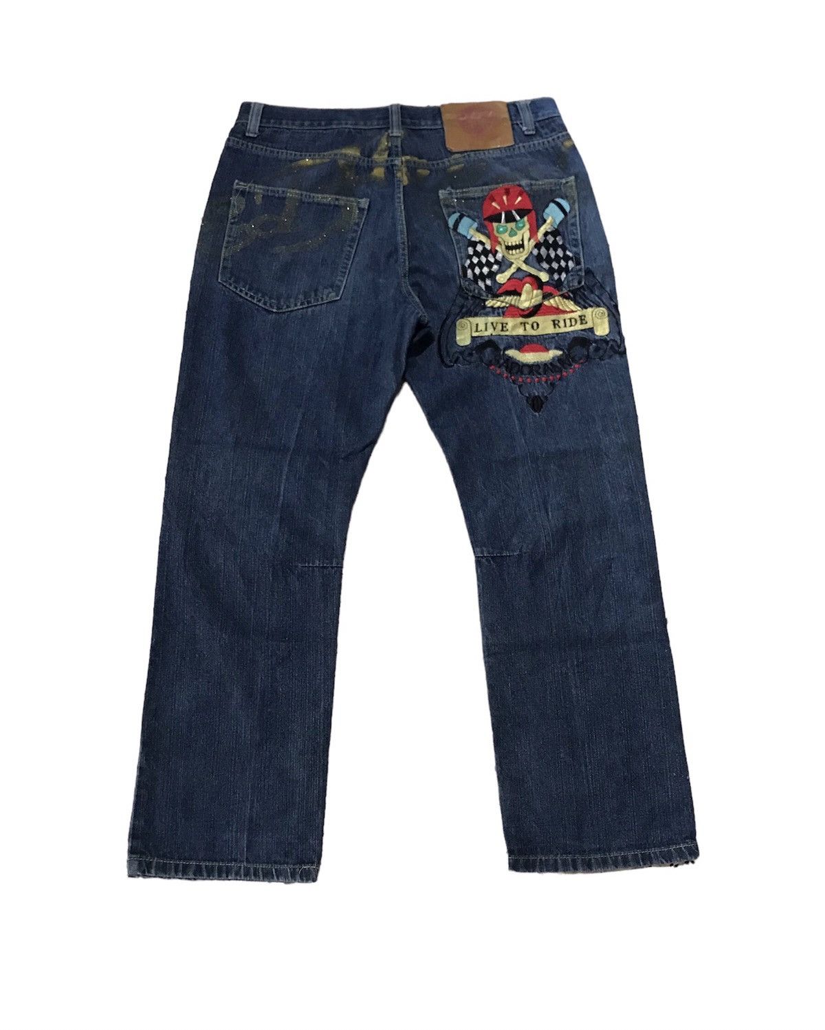 image of Ed Hardy ‘Live To Ride’ Denim Jeans in Blue, Men's (Size 38)