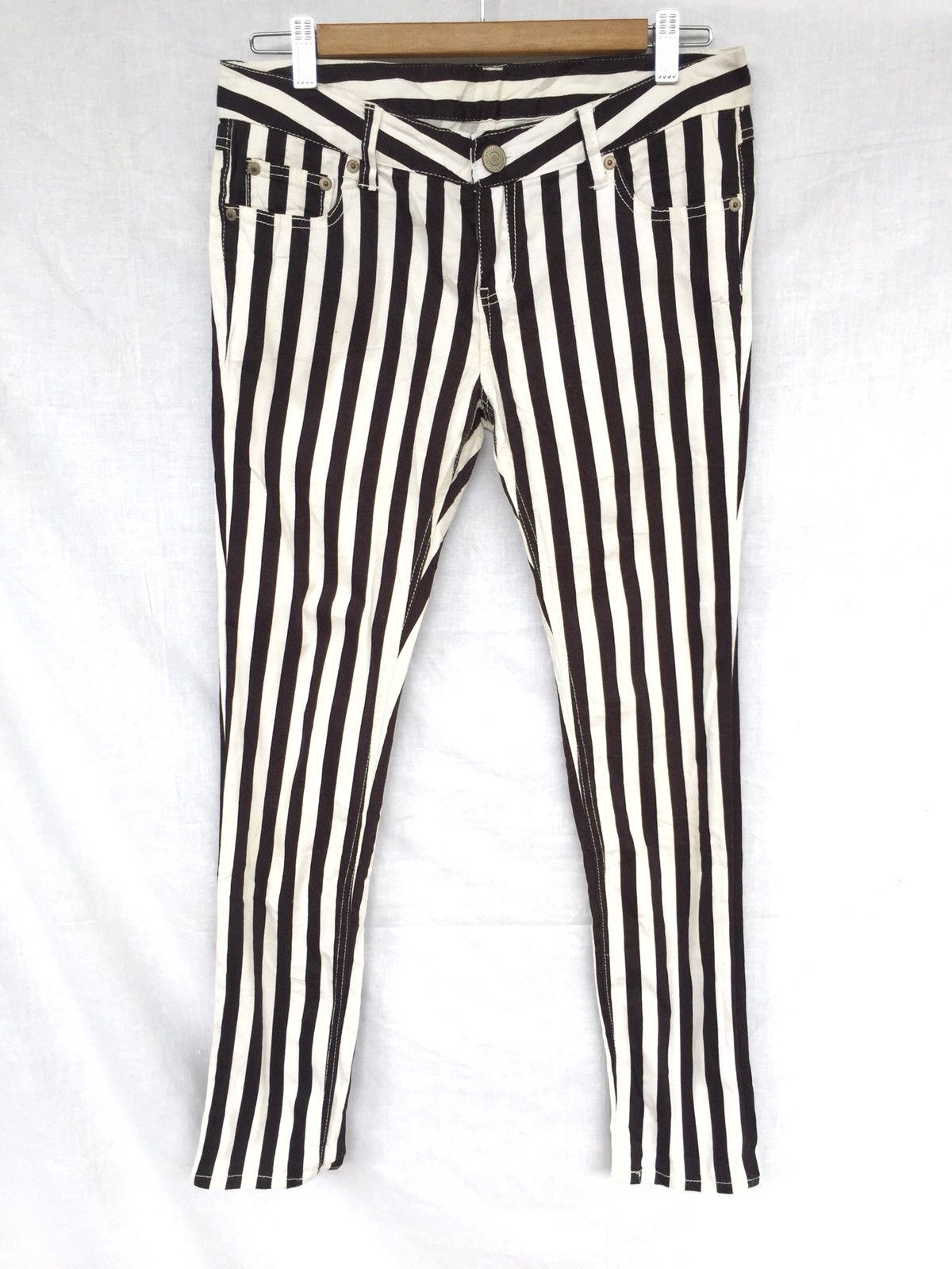 Japanese Brand Urbanity 🇯🇵 Stripe Skinny Fit Saint Lauren Pants Size US 30 / EU 46 - 2 Thumbnail