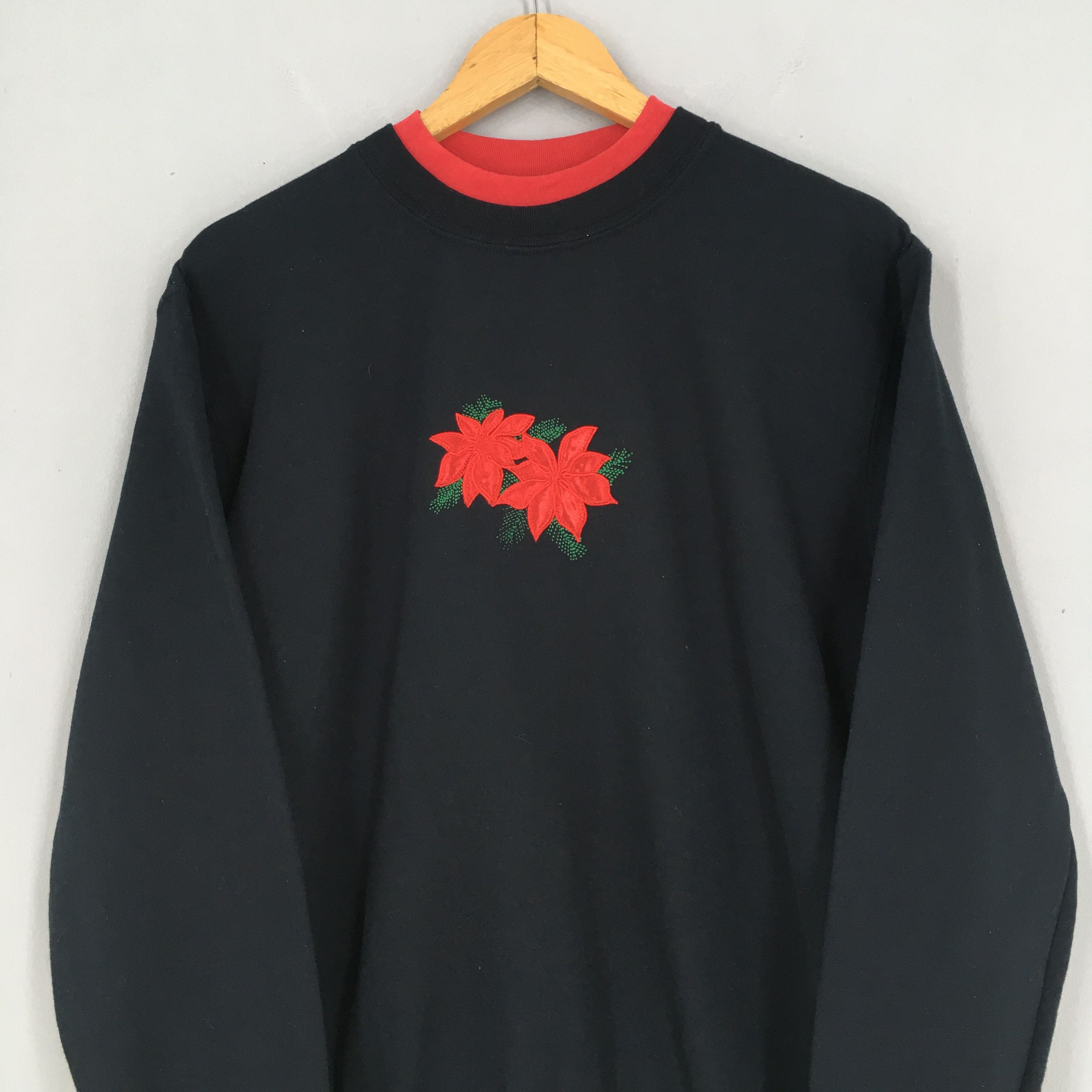 Vintage Vintage Top Stitch Floral Embroidery Black Sweater Medium Size US M / EU 48-50 / 2 - 2 Thumbnail