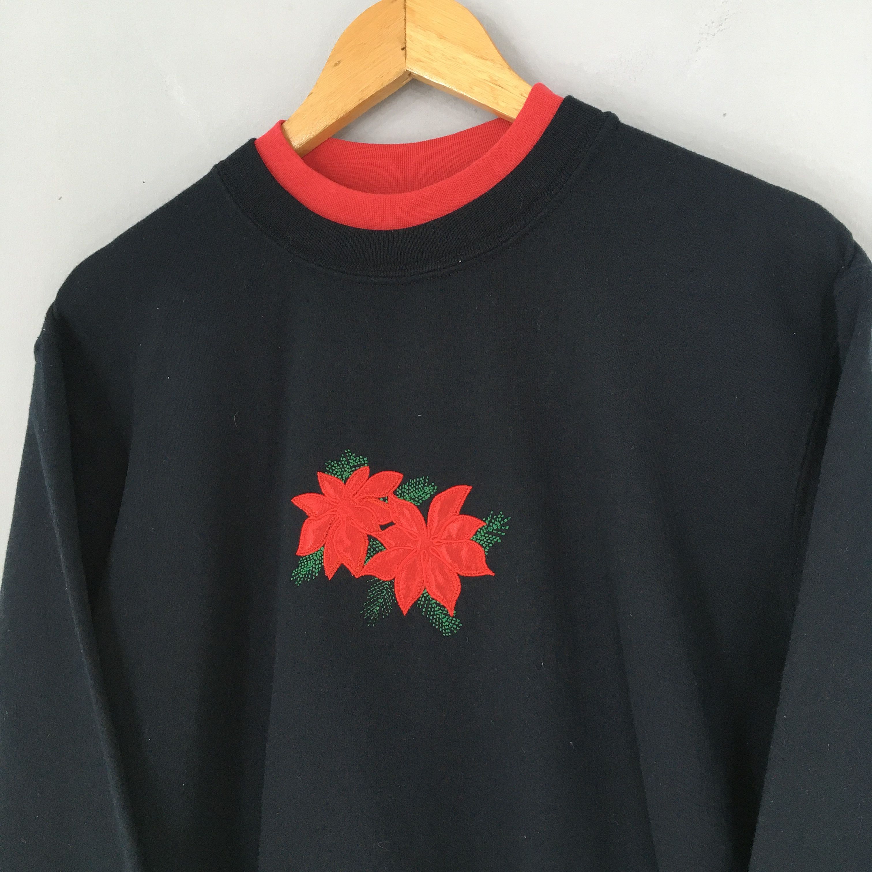 Vintage Vintage Top Stitch Floral Embroidery Black Sweater Medium Size US M / EU 48-50 / 2 - 4 Thumbnail