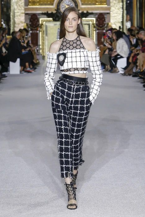 image of Balmain Ss'18 Pants In Frayed Checked Tweed in Black, Women's (Size 30)