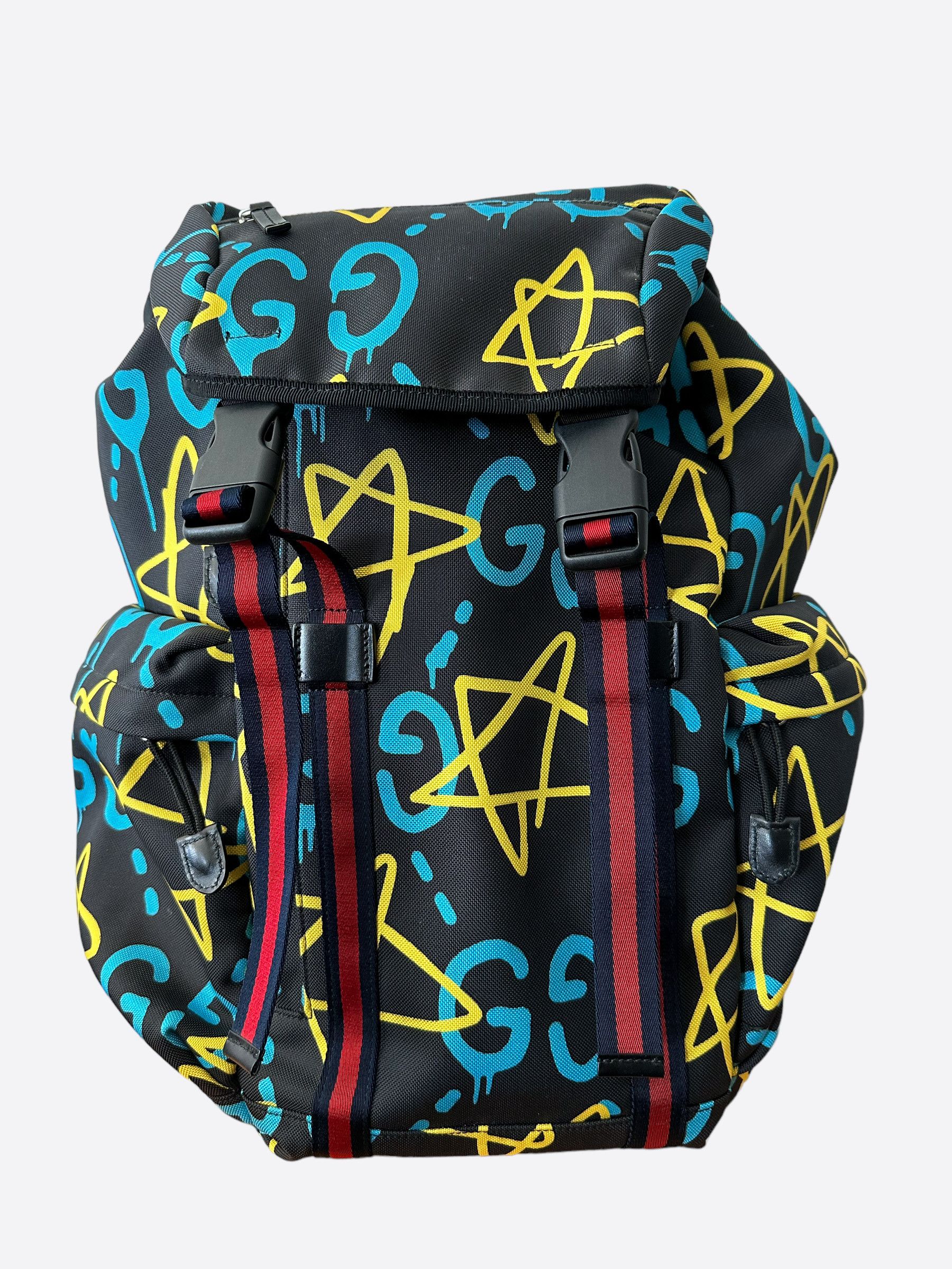 image of Gucci Ghost Monogram Tech Backpack in Black, Men's