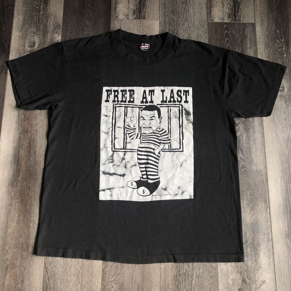 image of Rap Tees x Screen Stars Vintage 1990S Free Mike Tyson Free At Last Rap Graphic Tee in Black/White (