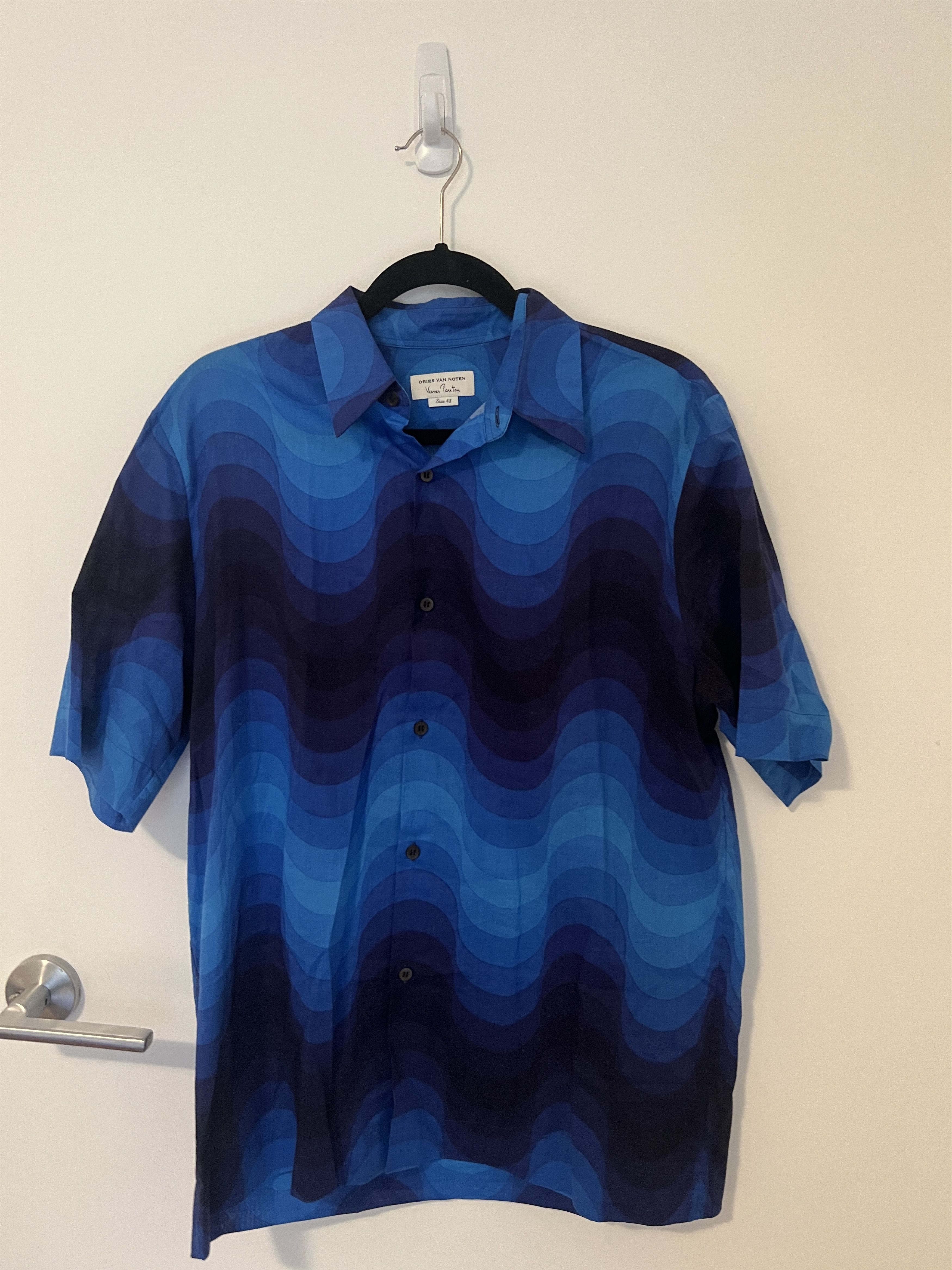 image of Dries Van Noten Verner Panton Shirt (Eu 48) in Blue, Men's (Size Medium)