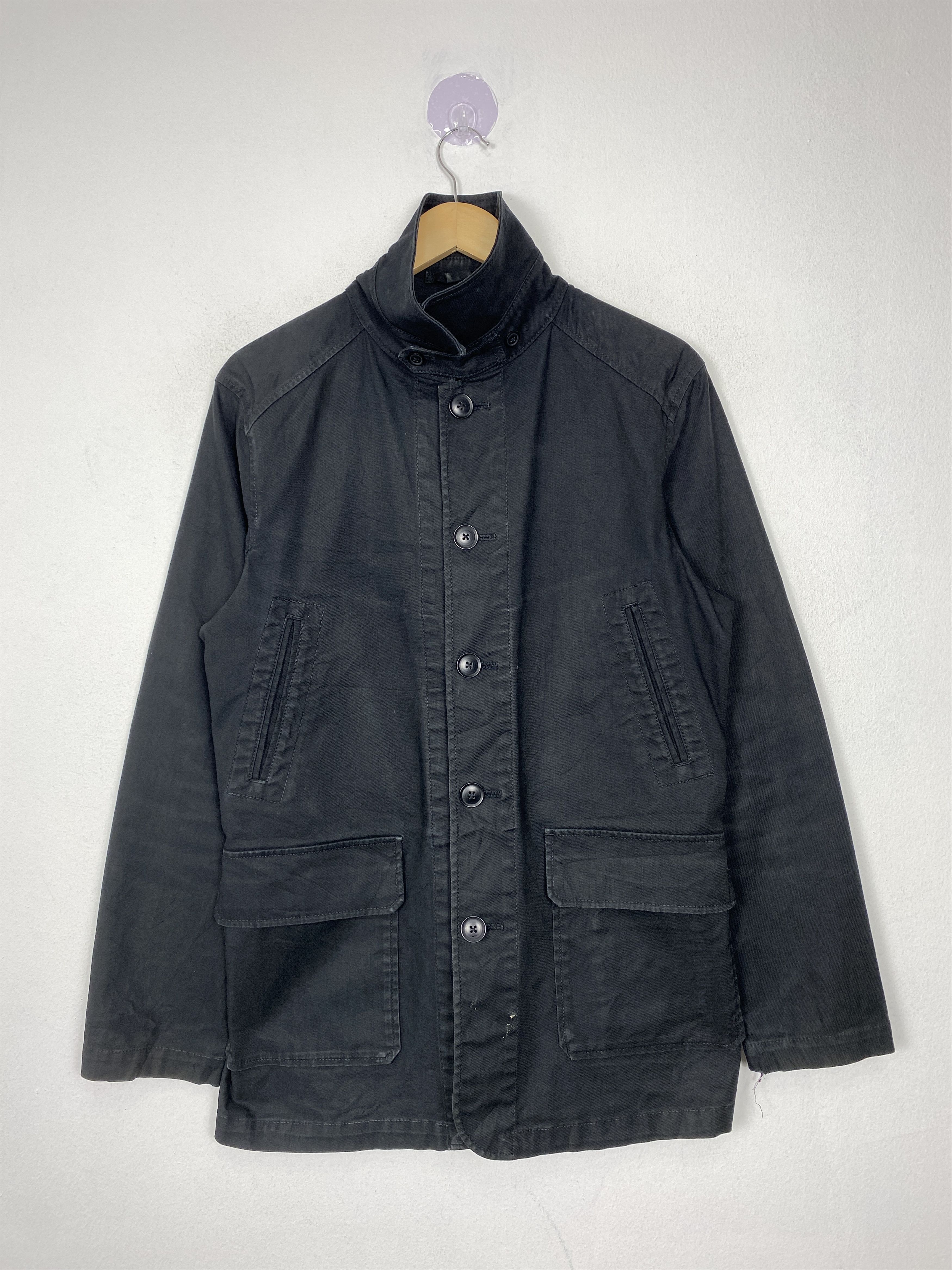 image of Vintage Mk Klein Homme Rugged Faded Button Up Jacket in Black, Men's (Size Small)