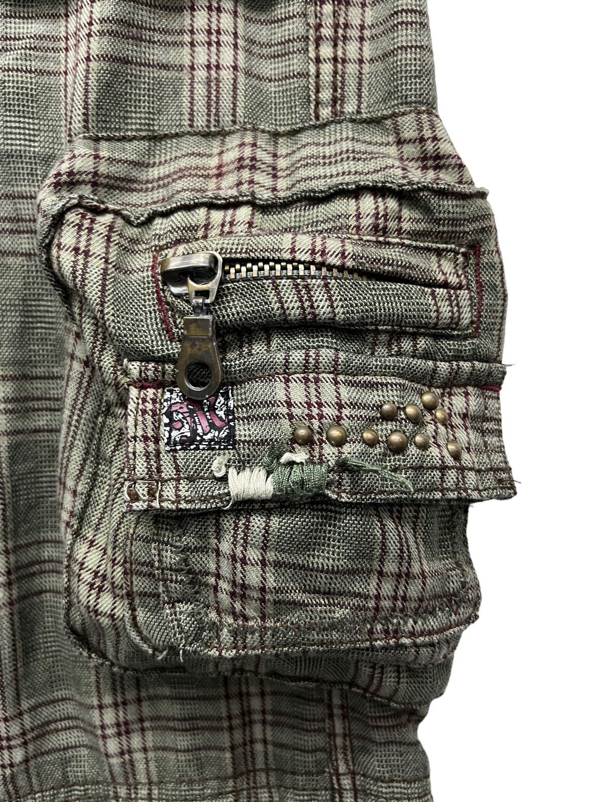 Designer × Japanese Brand × Miss Me #NEWYEAR🔥RARE 3D Multipocket Green Plaid Cargo Pants Size 30" / US 8 / IT 44 - 8 Thumbnail