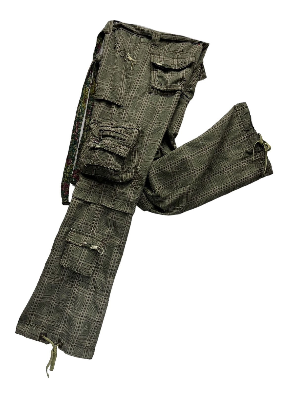 Designer × Japanese Brand × Miss Me #NEWYEAR🔥RARE 3D Multipocket Green Plaid Cargo Pants Size 30" / US 8 / IT 44 - 3 Thumbnail