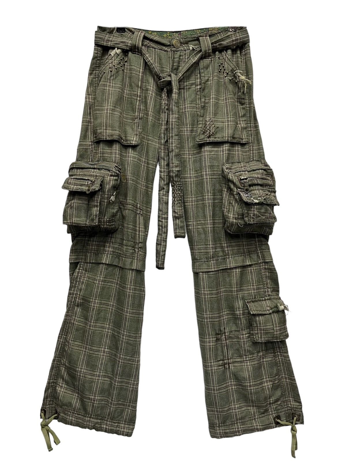 Designer × Japanese Brand × Miss Me #NEWYEAR🔥RARE 3D Multipocket Green Plaid Cargo Pants Size 30" / US 8 / IT 44 - 1 Thumbnail