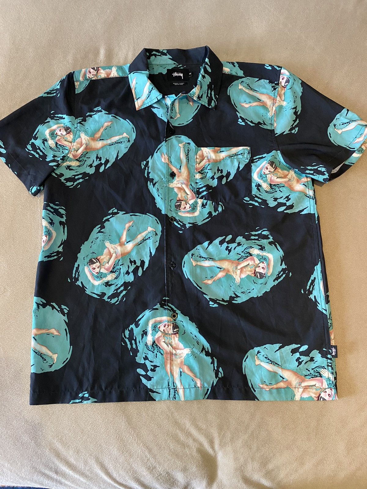 image of Stussy Short Sleeve Botton Up Size M in Black, Men's