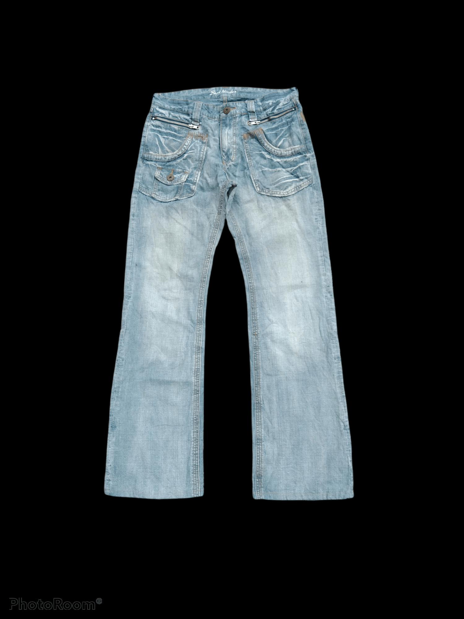 Japanese Brand FLARE🔥DiSTRESSED BUSHPANTS BACK NUMBER DENIM PANTS Size US 31 - 1 Thumbnail