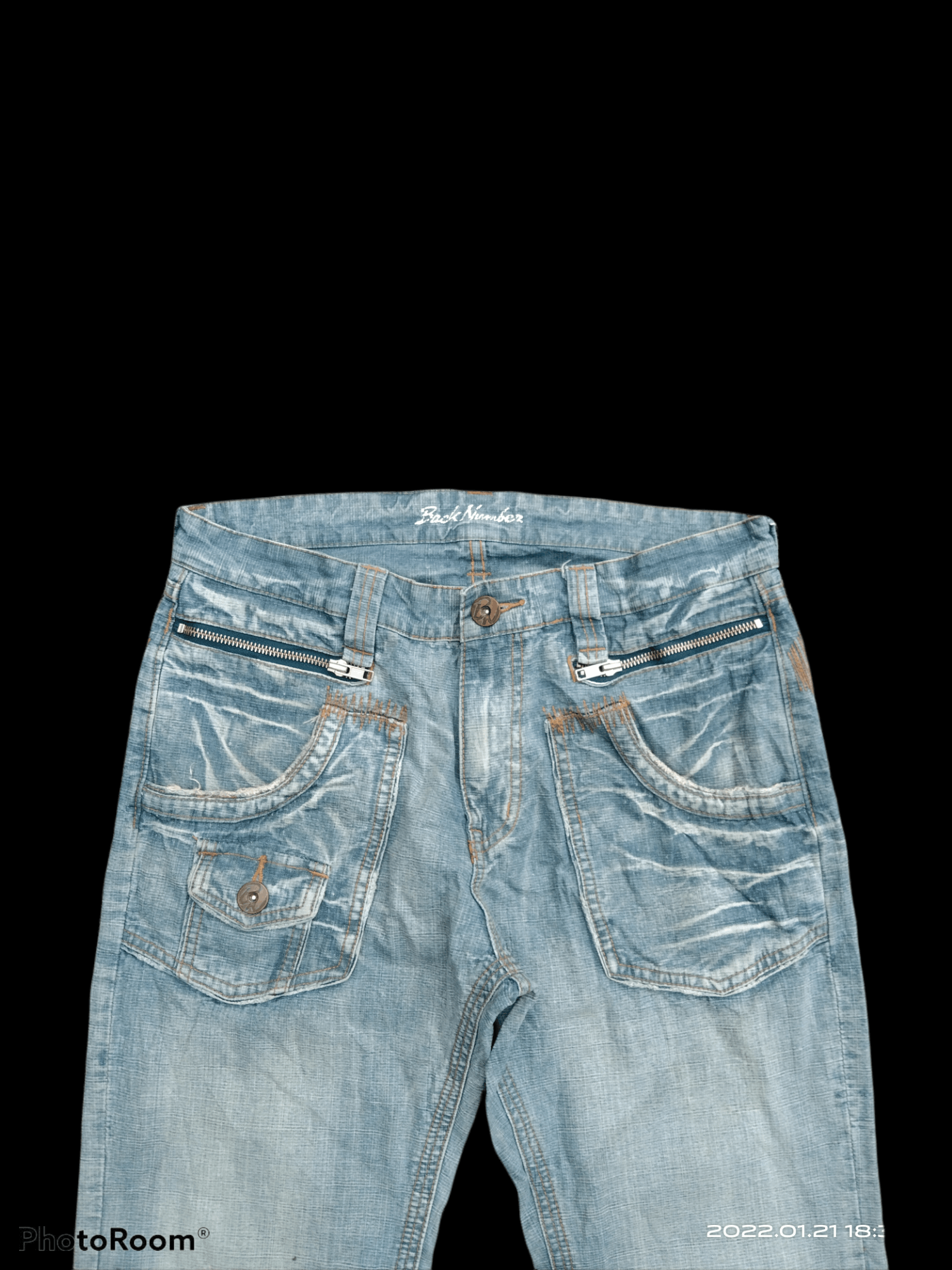 Japanese Brand FLARE🔥DiSTRESSED BUSHPANTS BACK NUMBER DENIM PANTS Size US 31 - 3 Thumbnail