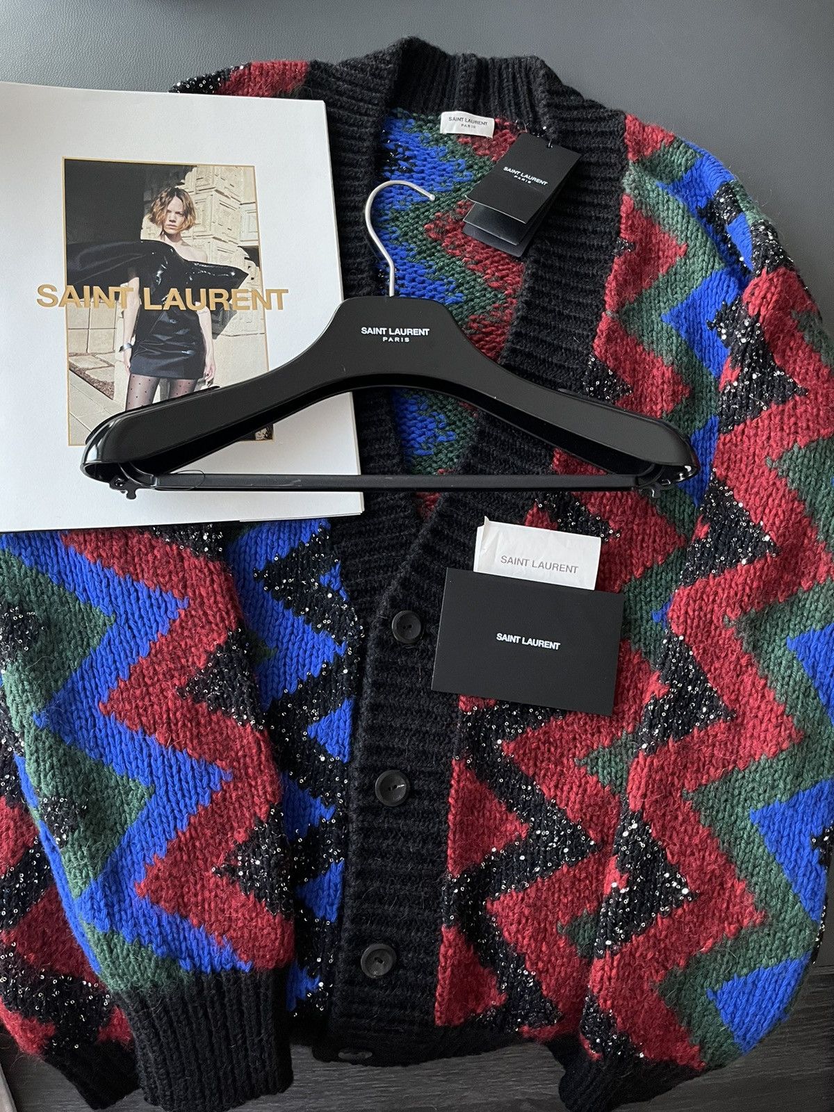 Hedi Slimane × Saint Laurent Paris × Yves Saint Laurent SuperRunway $2,800 Value Celebrity Glitter Cardigan Sweater Size US L / EU 52-54 / 3 - 1 Thumbnail