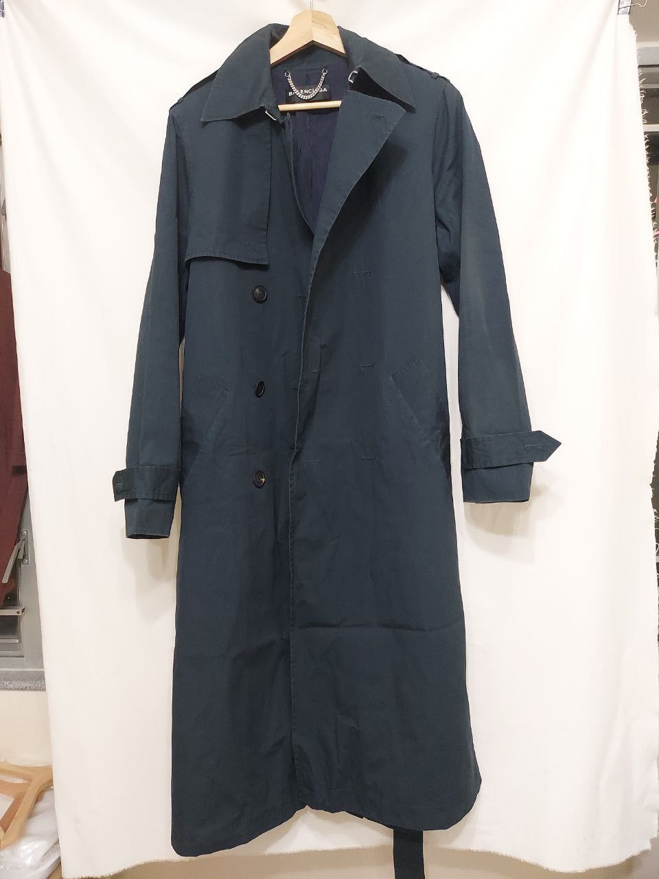 image of Balenciaga Ss17 Runway Shrunken Trench Coat in Navy Blue, Men's (Size Medium)
