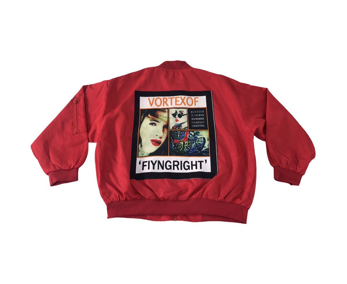 image of Bomber Jacket Vortex Of Flyng Right Varsity Quilted Inner in Red, Men's (Size Medium)