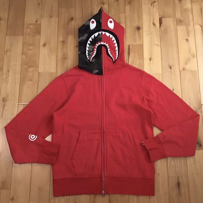 BAPE Shark full zip hoodie black camo x red A Bathing Ape Size M