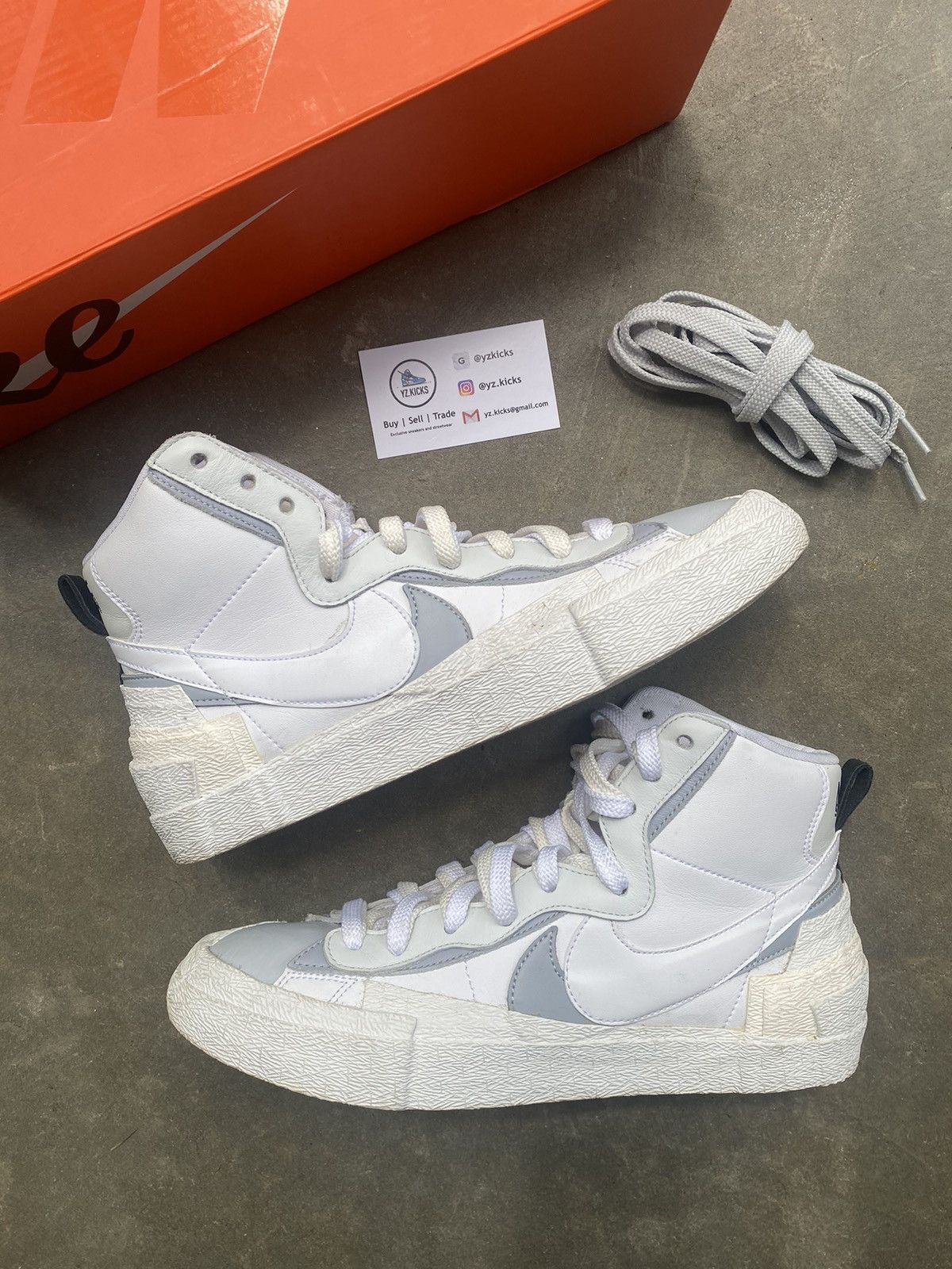 Nike Sacai Blazer White Grey size 10.5