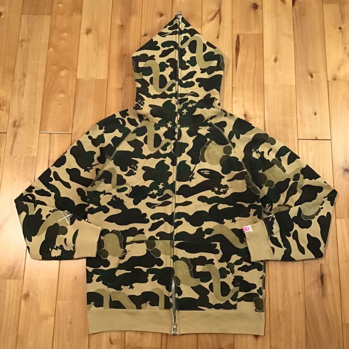 Bape BAPE × kaws bendy 1st camo yellow full zip hoodie ape ladies | Grailed