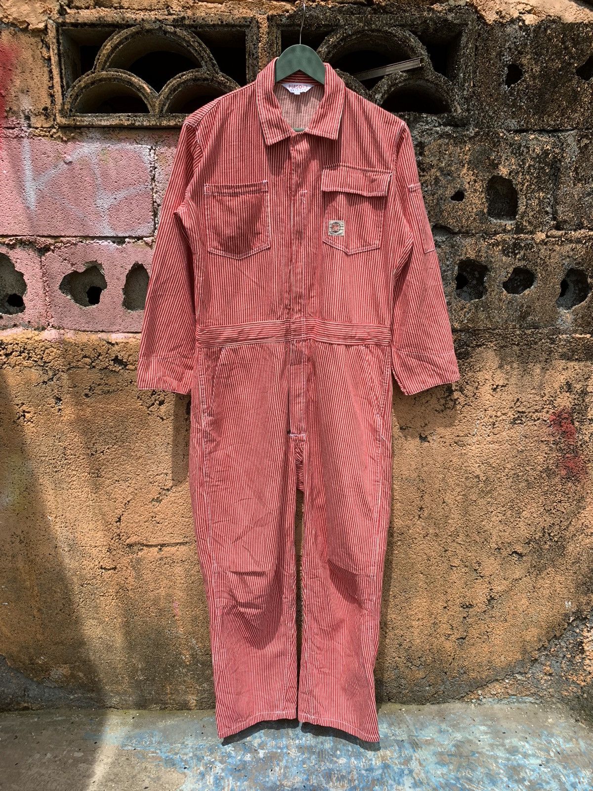 image of Persons x Vintage Person’S Uniform Hikori Stripes Overall in Red Hikori Stripes, Men's (Size 44)