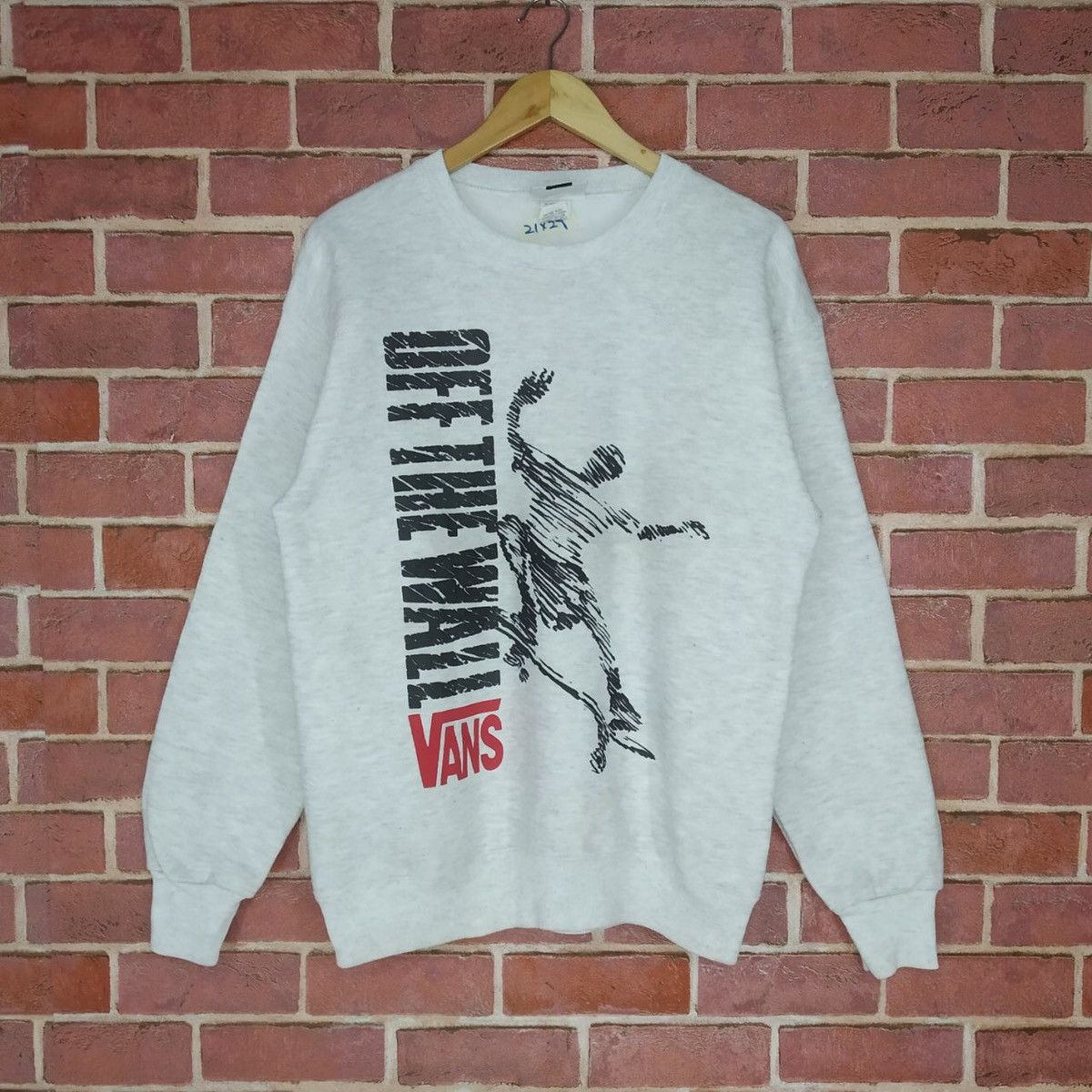 image of Made In USA x Skategang Vintage 90's Vans Of The Wall Big Print Skateboard Player in Grey White (Si