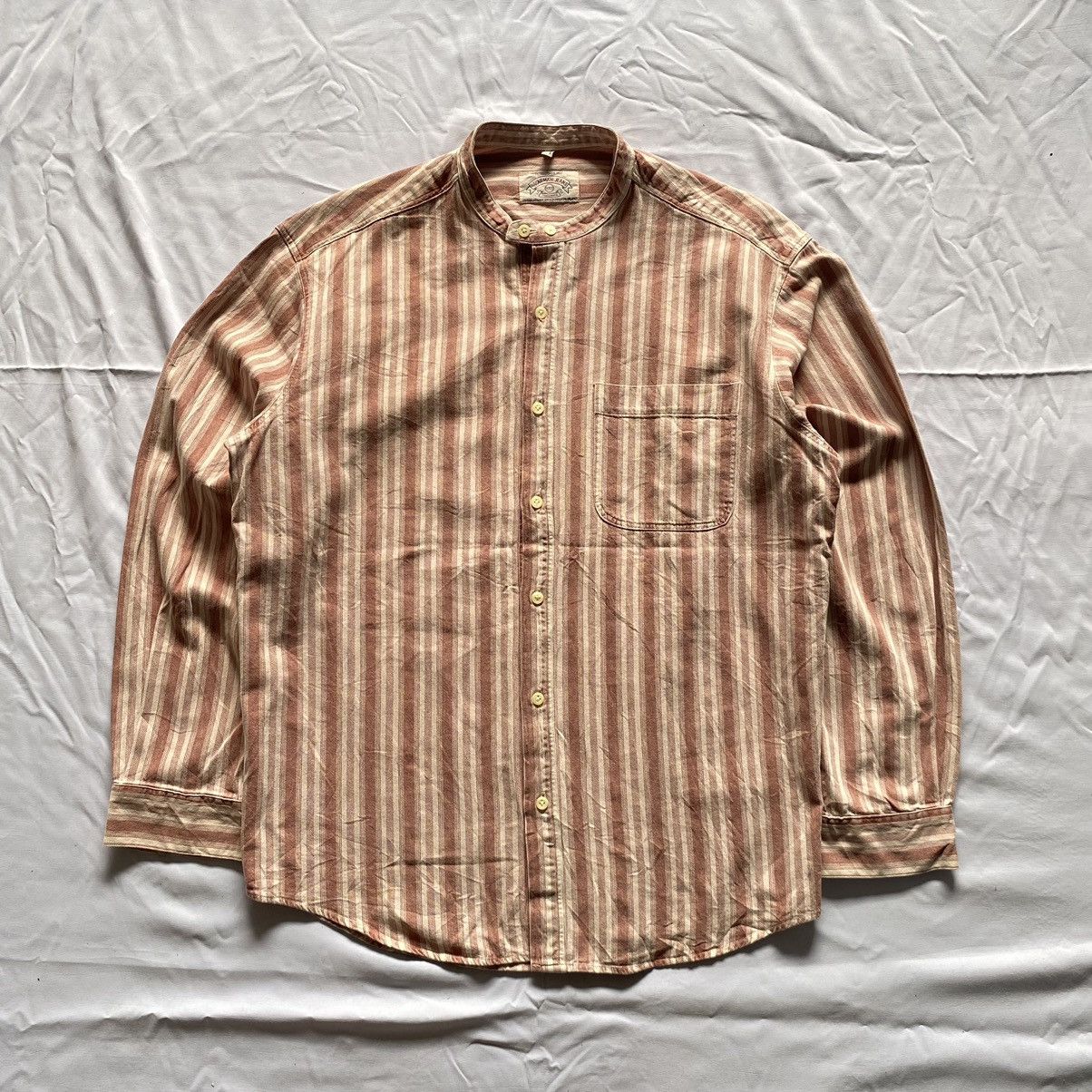 Vintage Giorgio Armani Dyed Stripe Collarless Button Shirt
