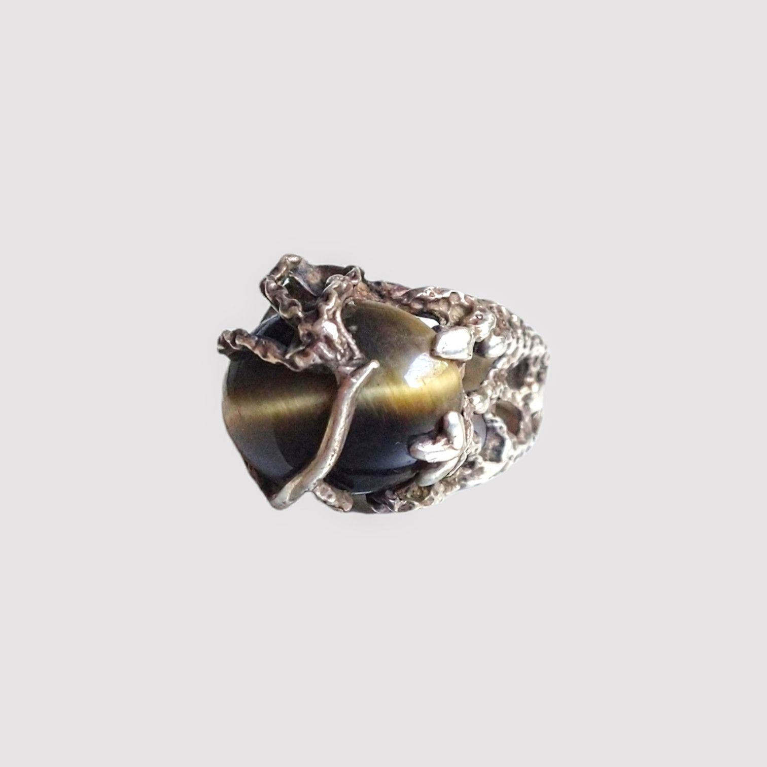 Other Vintage Sterling Silver Ring Size 9 Tigers Eye Brutalist Size ONE SIZE - 2 Thumbnail