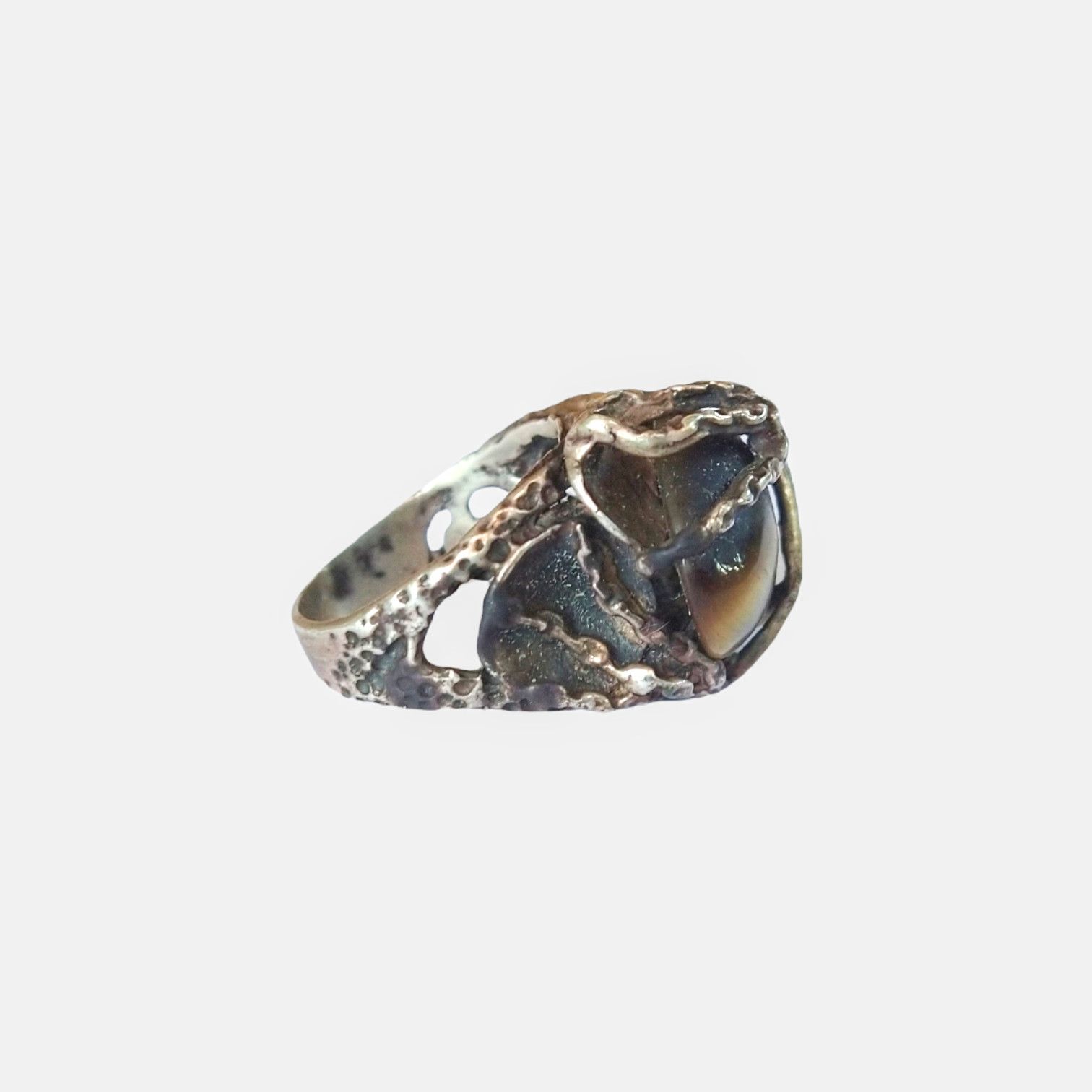 Other Vintage Sterling Silver Ring Size 9 Tigers Eye Brutalist Size ONE SIZE - 4 Thumbnail