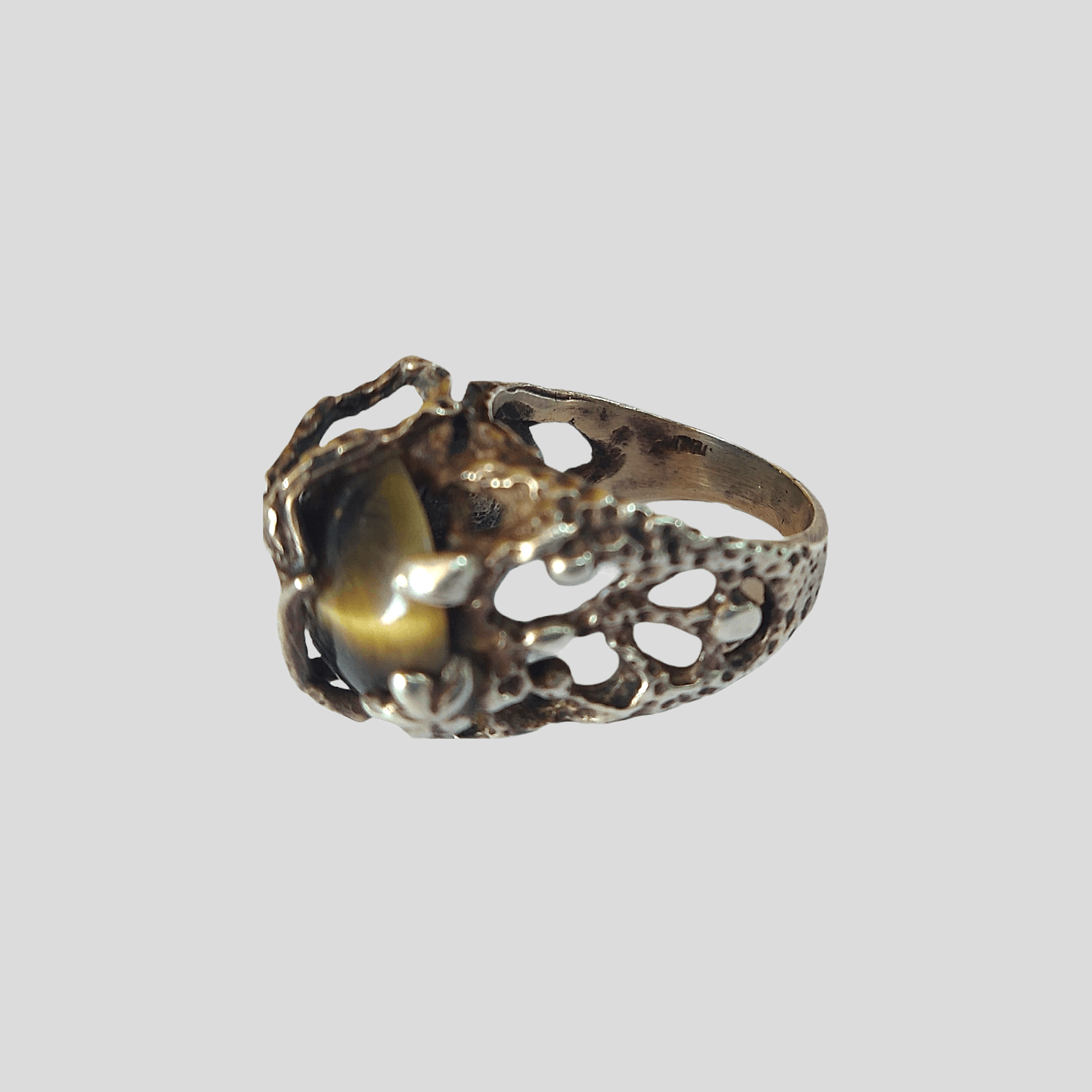 Other Vintage Sterling Silver Ring Size 9 Tigers Eye Brutalist Size ONE SIZE - 5 Thumbnail