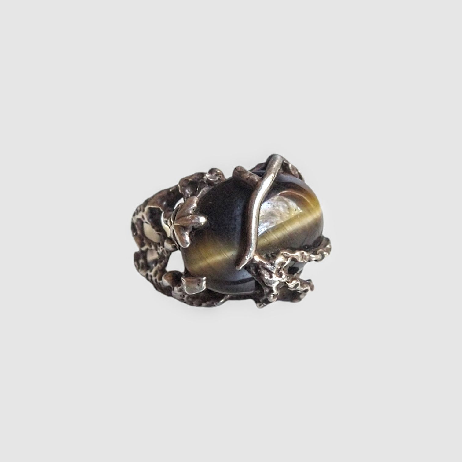 Other Vintage Sterling Silver Ring Size 9 Tigers Eye Brutalist Size ONE SIZE - 1 Thumbnail
