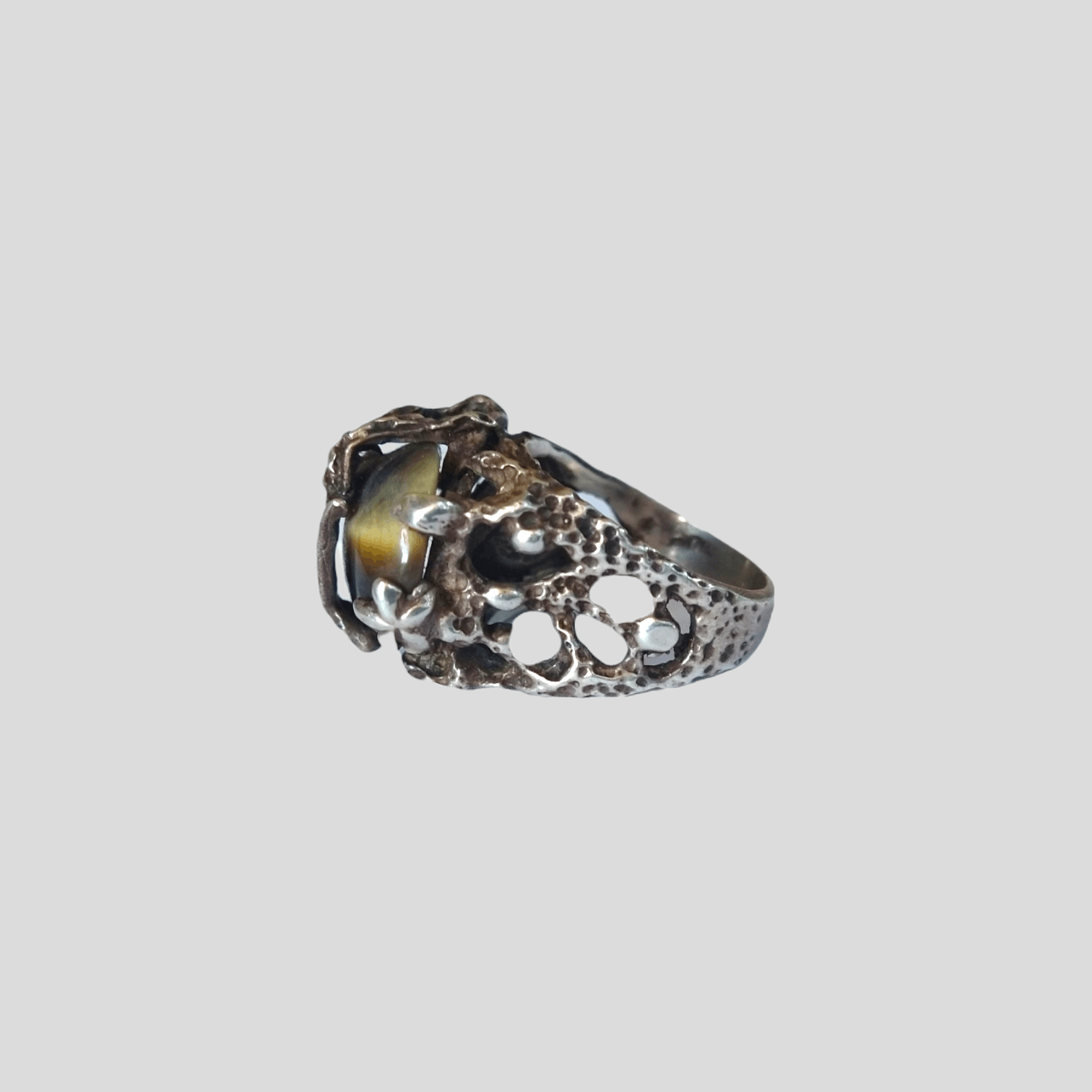 Other Vintage Sterling Silver Ring Size 9 Tigers Eye Brutalist Size ONE SIZE - 6 Thumbnail