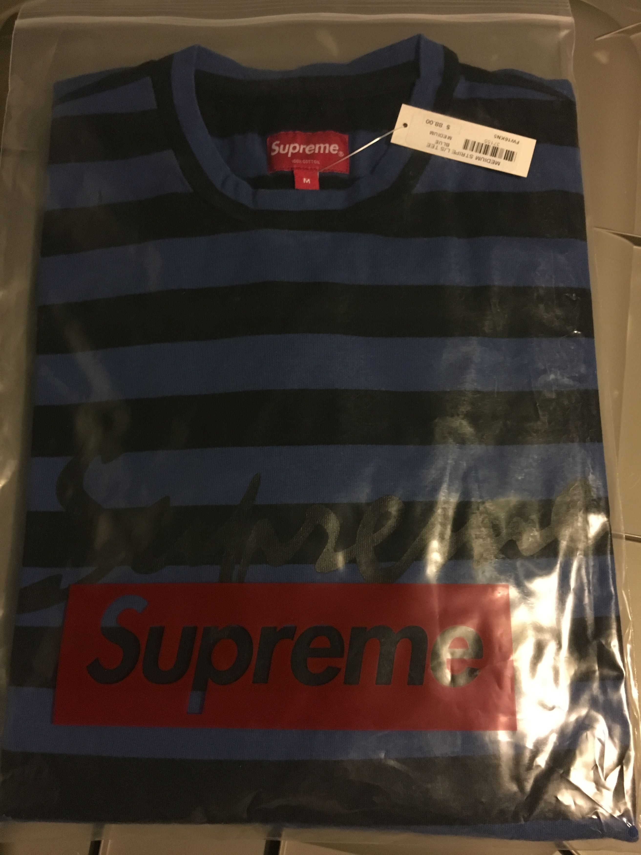 image of Supreme Medium Stripe L/s Tee Blue Medium Fw16, Men's