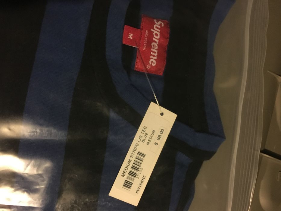 Supreme Supreme Medium Stripe L/S Tee Blue Medium FW16 | Grailed