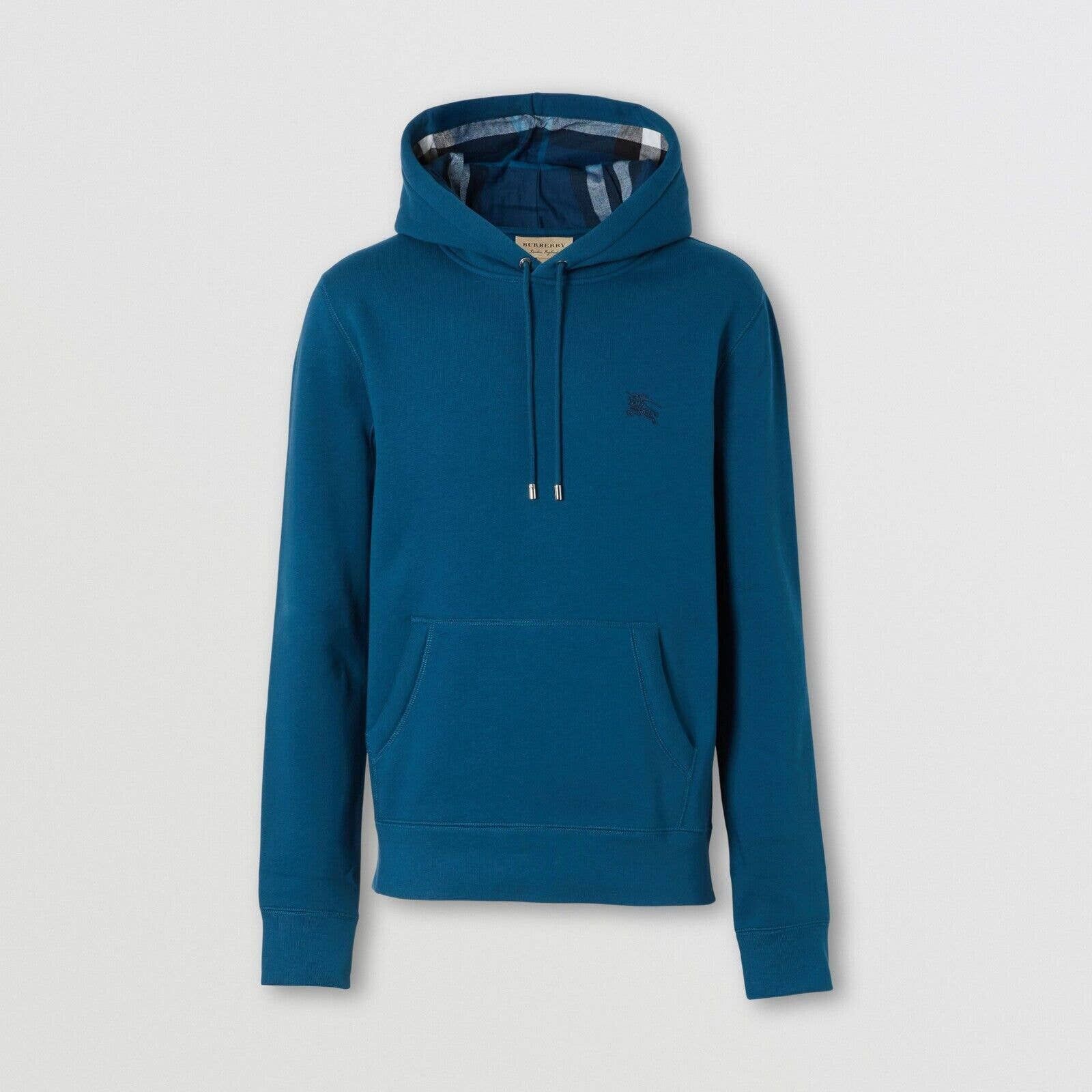 image of Burberry Claredon Blue Cotton Nova Check Logo Pullover Hoodie Xl, Men's