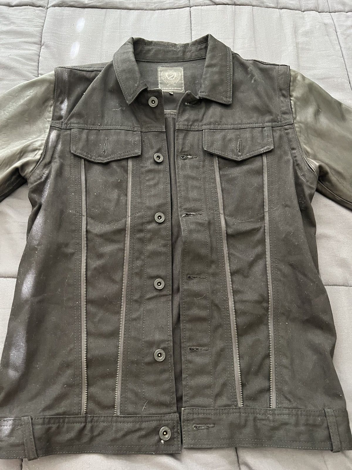 Public School Public School Black Denim jacket w REMOVABLE leather sleeves Size US M / EU 48-50 / 2 - 4 Thumbnail