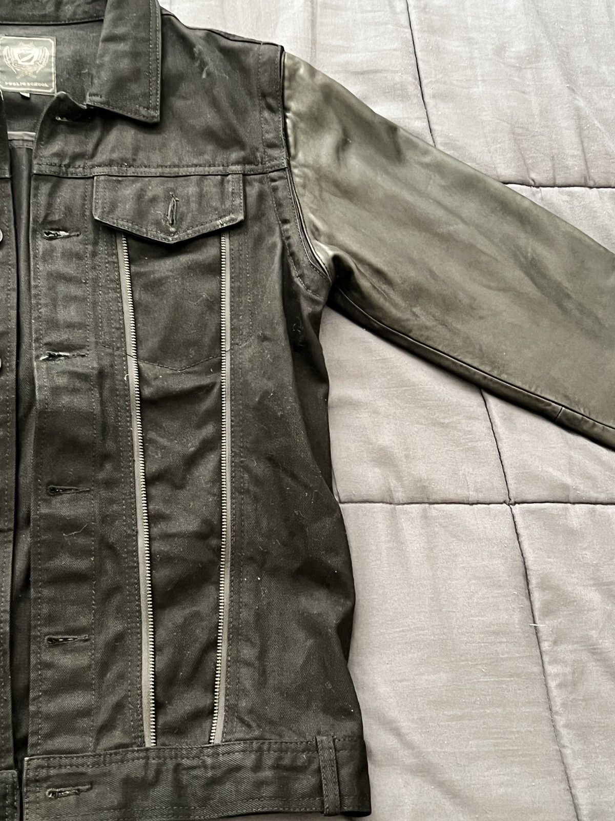 Public School Public School Black Denim jacket w REMOVABLE leather sleeves Size US M / EU 48-50 / 2 - 5 Thumbnail