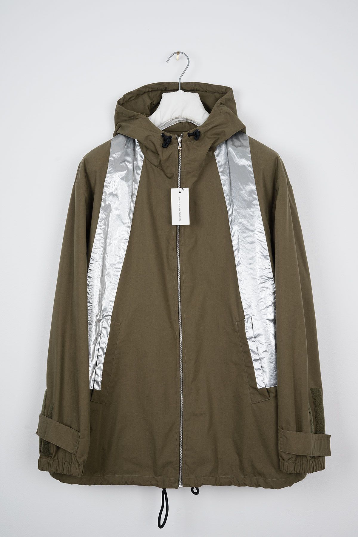 image of Dries Van Noten 2021 Hooded Light Raincoat Jacket in Khaki Green, Men's (Size Medium)