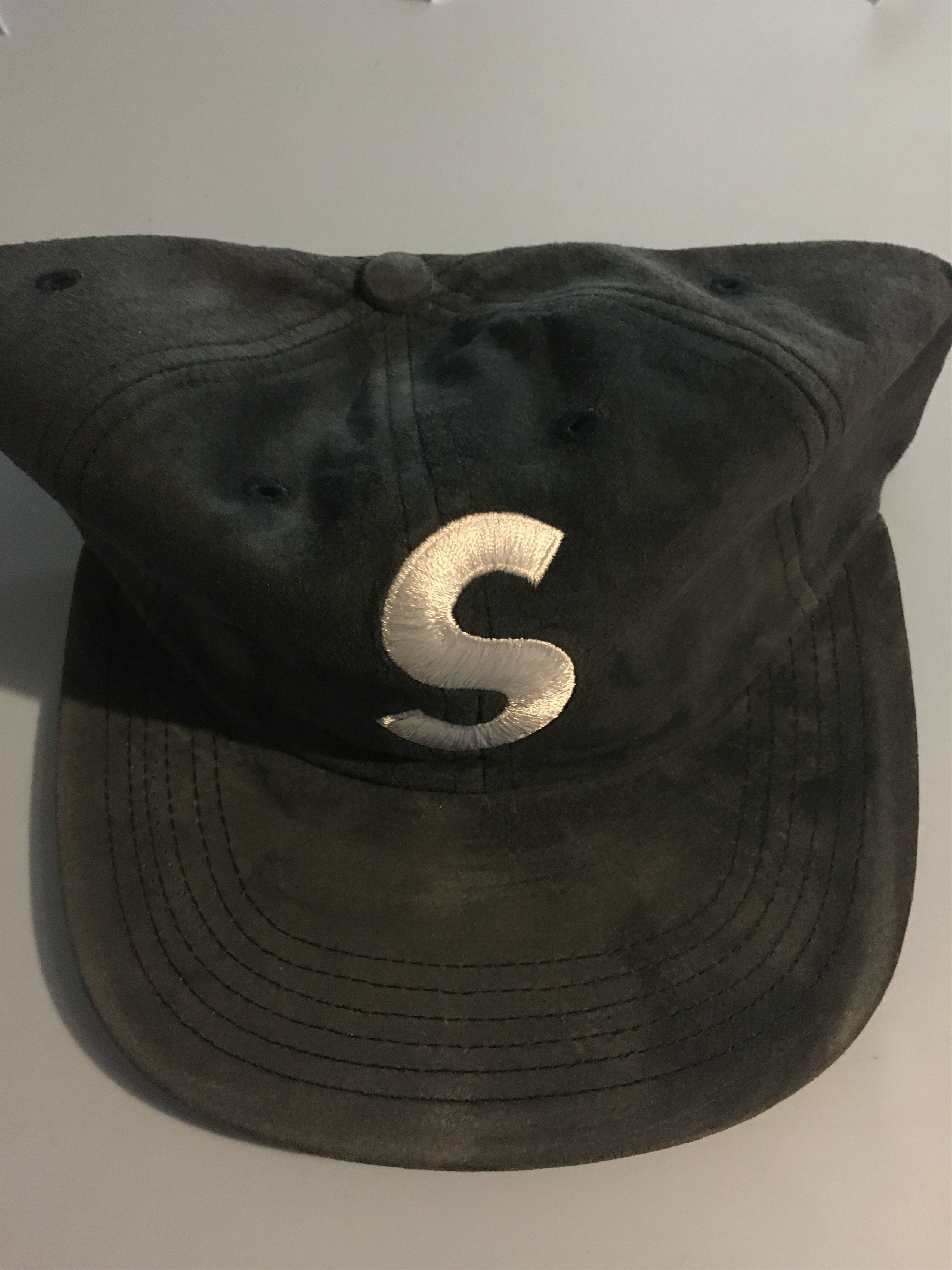 image of Supreme Suede S Logo 6-Panel Cap Navy Fw16, Men's