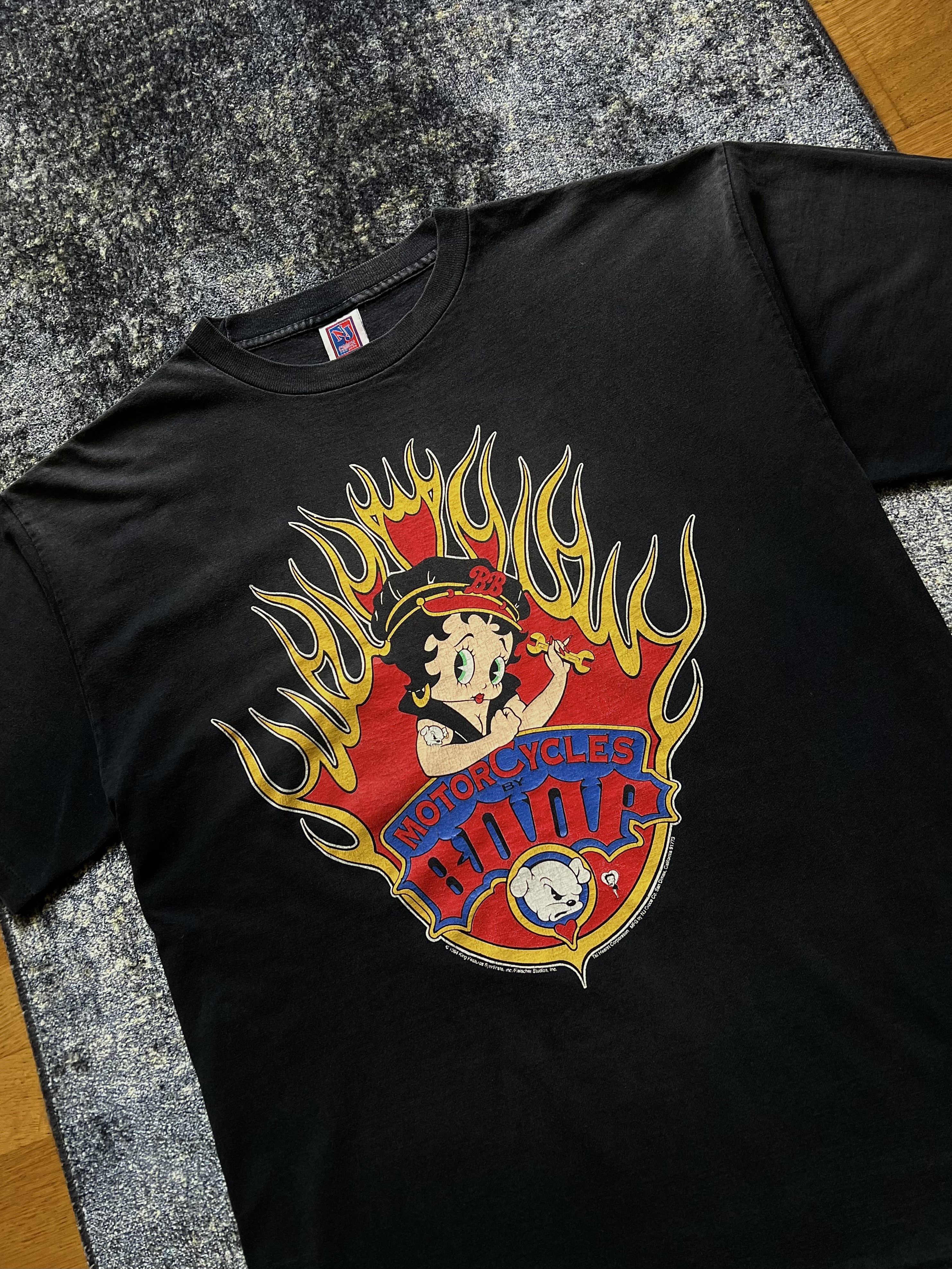 90s Vintage 1994 Betty Boop Motorcycles Flame Graphic Shirt