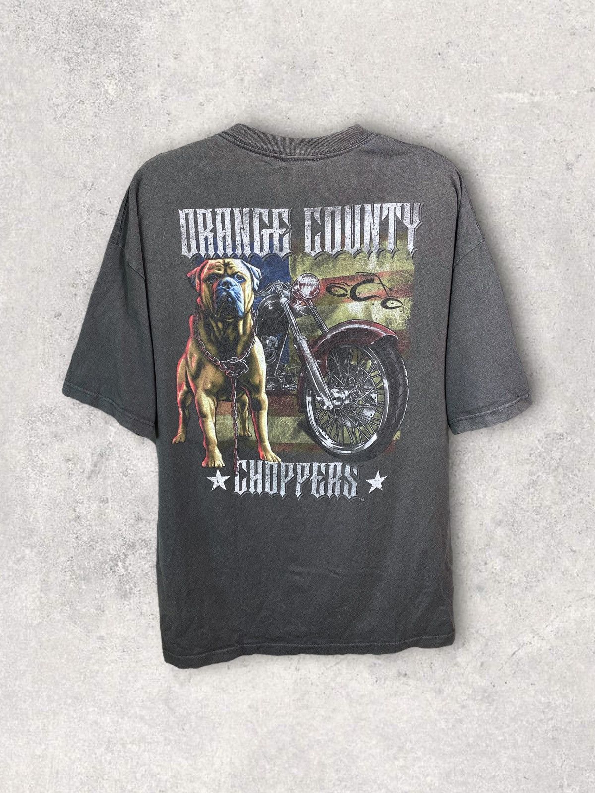 T-shirt Vintage Orange County Choppers OCC XL Noir - Motif Flamme Faded - Occasion