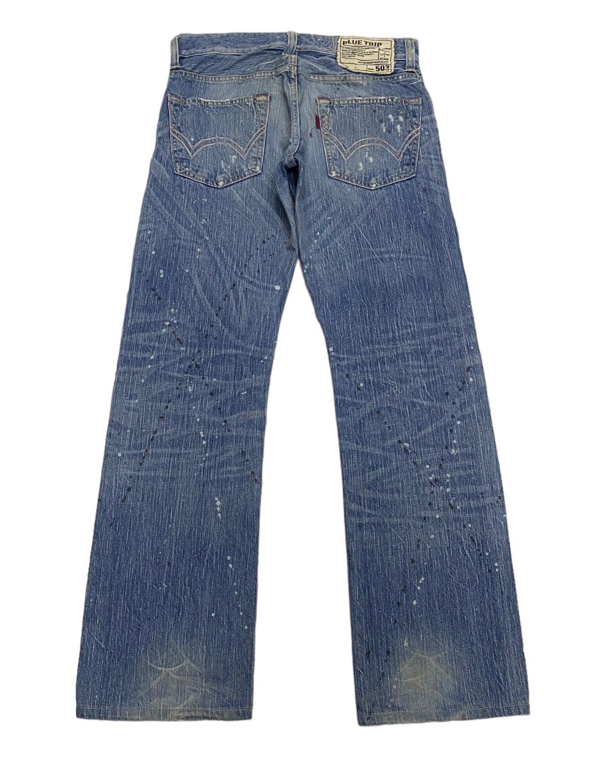If Six Was Nine FLARE🔥DISTRESSED SPLATTER EDWIN 503 BLUE TRIP DENIM FLARED Size US 31 - 3 Thumbnail