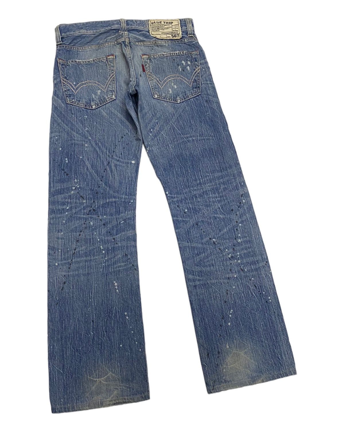 If Six Was Nine FLARE🔥DISTRESSED SPLATTER EDWIN 503 BLUE TRIP DENIM FLARED Size US 31 - 6 Thumbnail