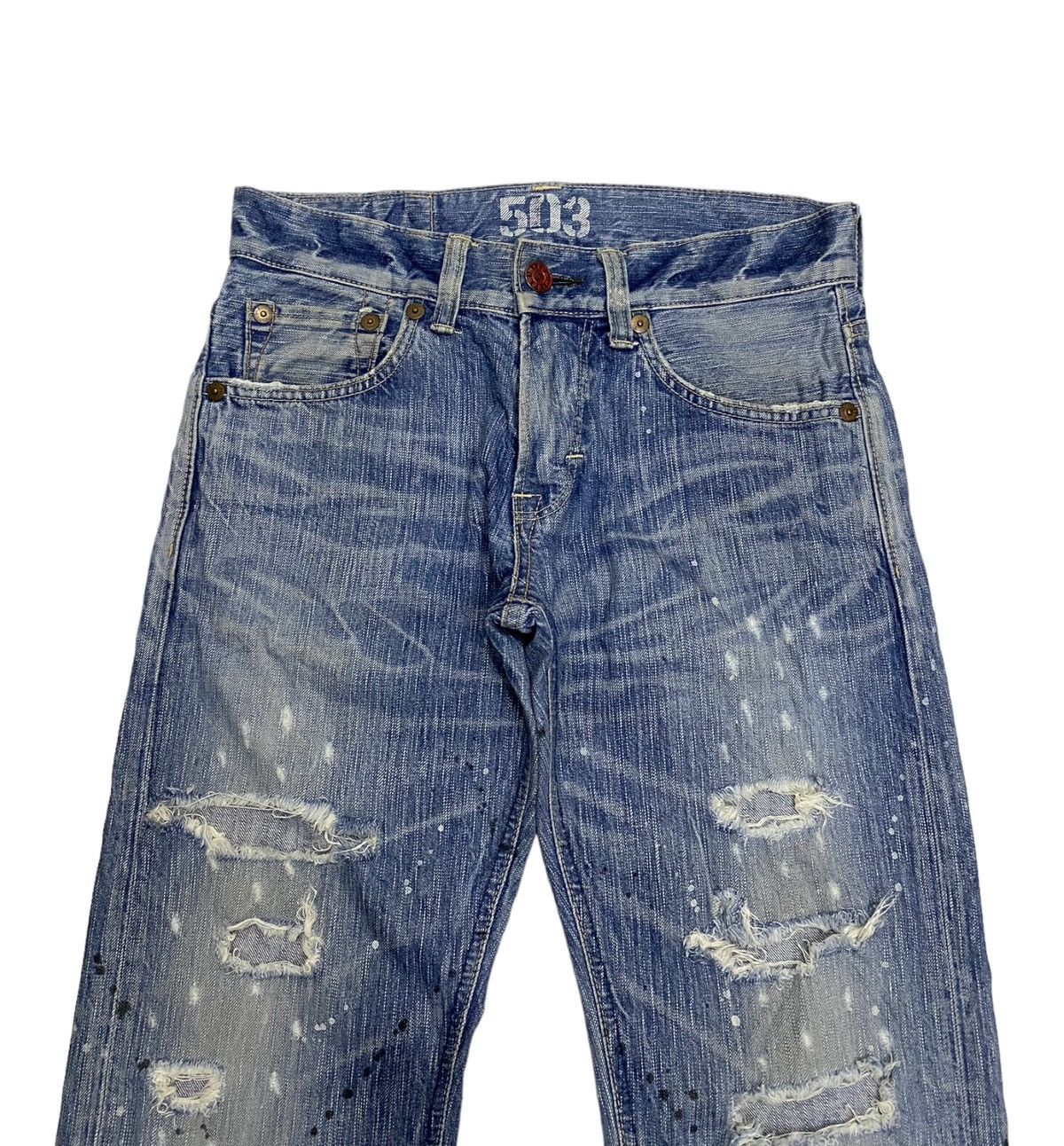 If Six Was Nine FLARE🔥DISTRESSED SPLATTER EDWIN 503 BLUE TRIP DENIM FLARED Size US 31 - 2 Thumbnail