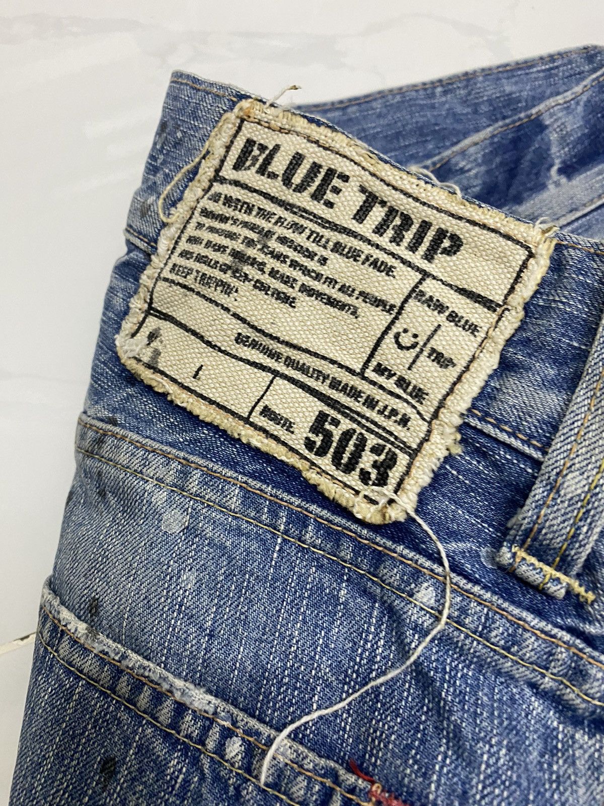 If Six Was Nine FLARE🔥DISTRESSED SPLATTER EDWIN 503 BLUE TRIP DENIM FLARED Size US 31 - 9 Thumbnail