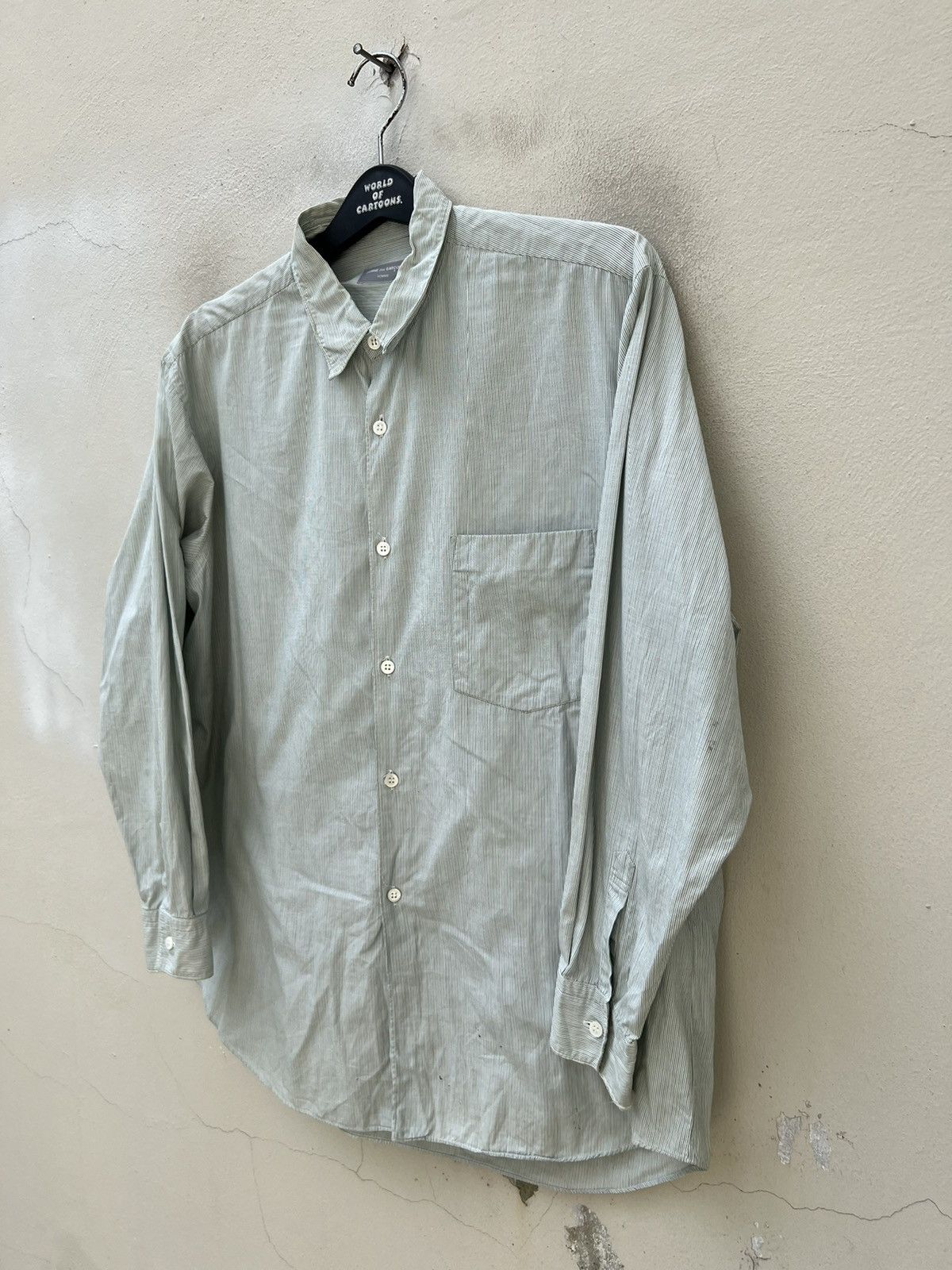 Comme des Garcons Homme Vintage 90s CDGH Dirty Stains Striped Button Shirt Trashed Size US L / EU 52-54 / 3 - 9 Thumbnail