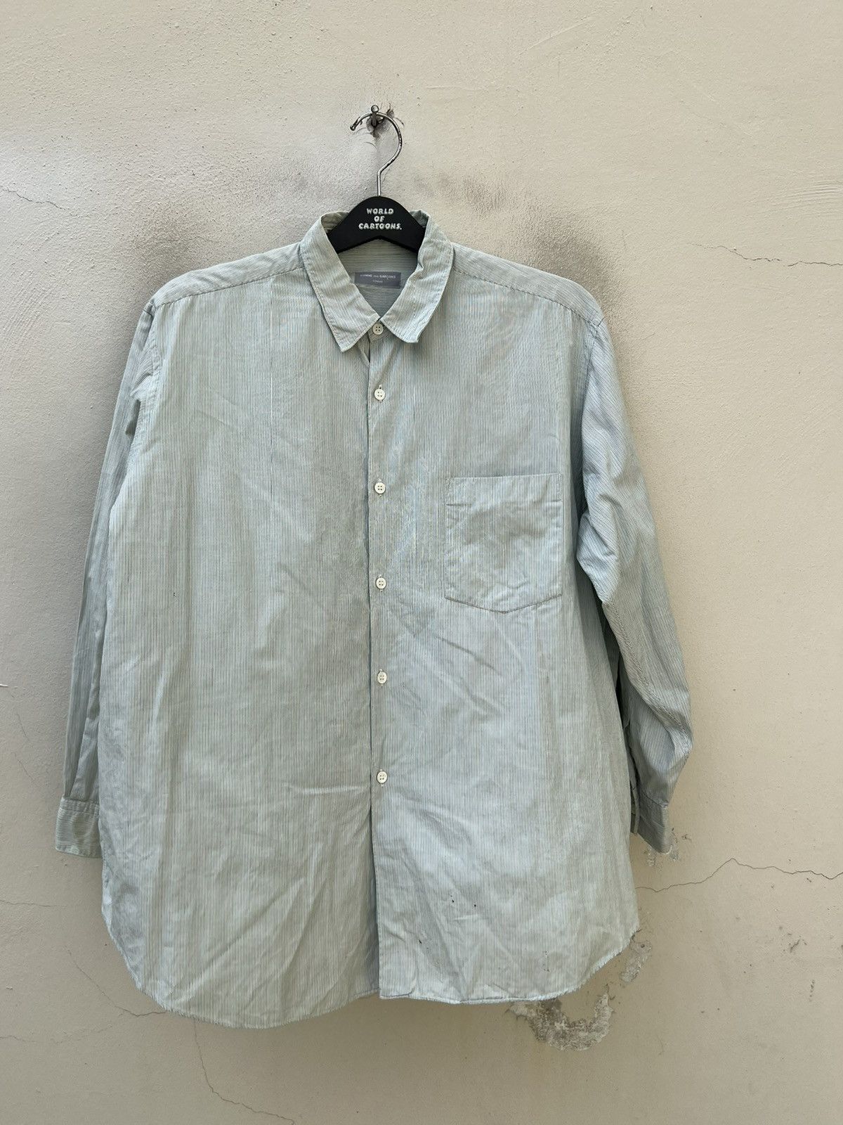 Comme des Garcons Homme Vintage 90s CDGH Dirty Stains Striped Button Shirt Trashed Size US L / EU 52-54 / 3 - 16 Thumbnail