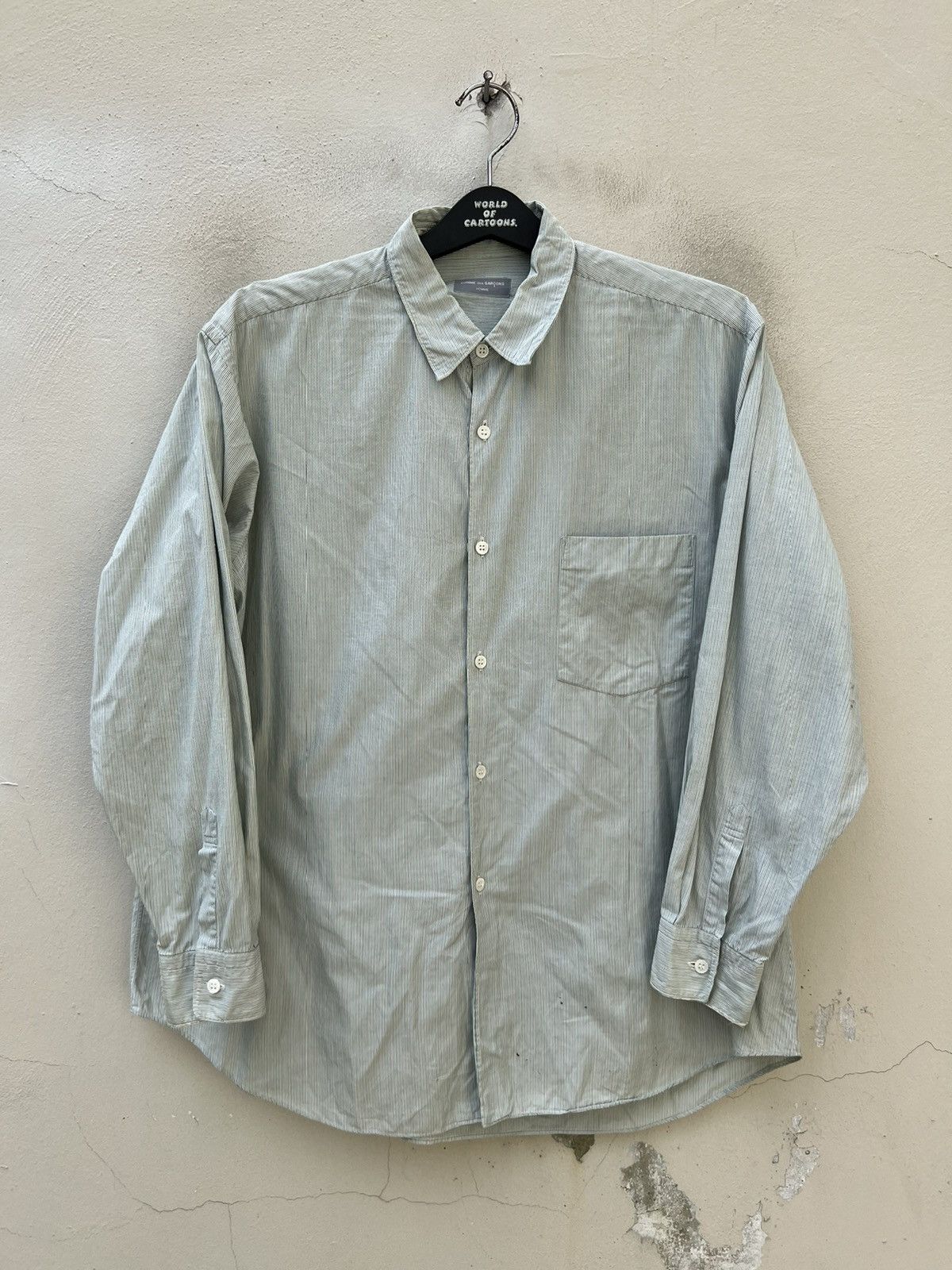 Comme des Garcons Homme Vintage 90s CDGH Dirty Stains Striped Button Shirt Trashed Size US L / EU 52-54 / 3 - 6 Thumbnail