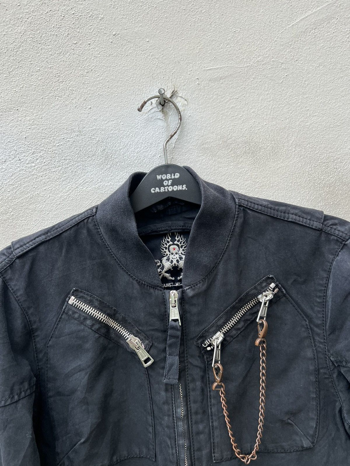 Andrew Mackenzie × Vintage Vintage Against My Killer Viscose Blend Black Biker Jacket Size US M / EU 48-50 / 2 - 2 Thumbnail
