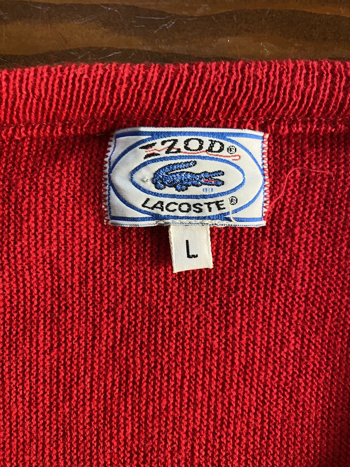 Lacoste Vintage 70’s Lacoste Red V-Neck Knit Sweater Size US L / EU 52-54 / 3 - 4 Thumbnail