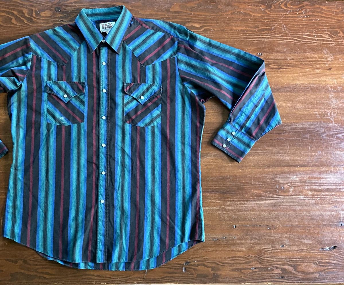 Vintage Vintage 80’s Ely Cattleman Striped Pearl Snap Button Up Size US L / EU 52-54 / 3 - 1 Thumbnail