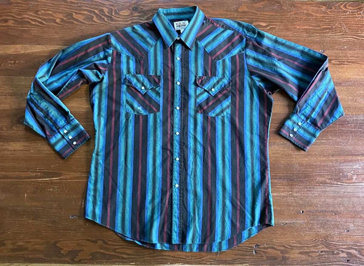 Vintage Vintage 80’s Ely Cattleman Striped Pearl Snap Button Up Size US L / EU 52-54 / 3 - 2 Thumbnail
