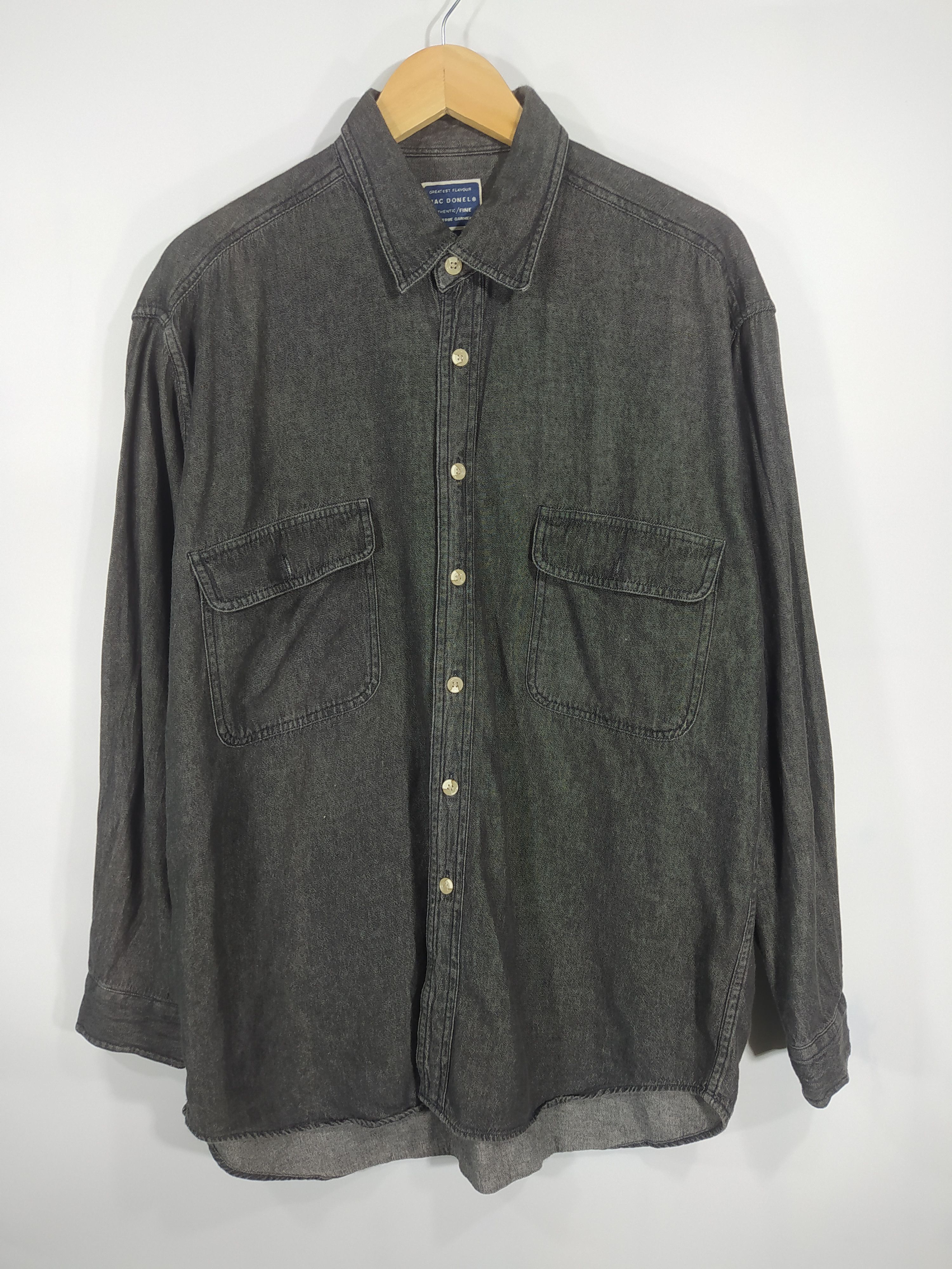 image of Vintage Mac Donel Denim Button Up in Gray Black, Men's (Size XL)